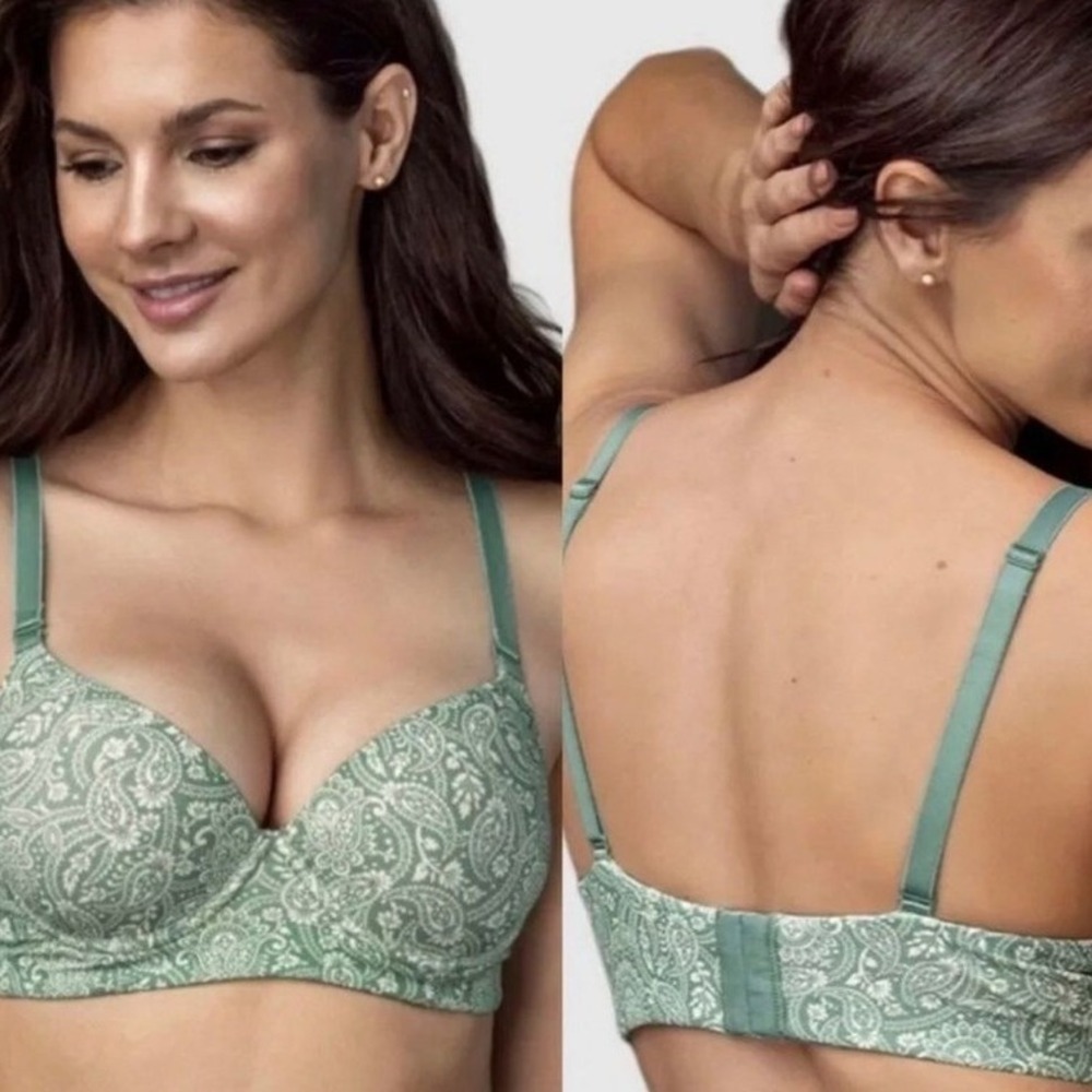 Leonisa‎ Push Up Bra 34B Green Ivory Printed Paisley Underwire Padded 71332 NWT